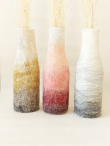 vase de laine x3 moutarde rose gris